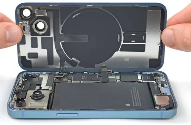 Open iPhone showing internal components